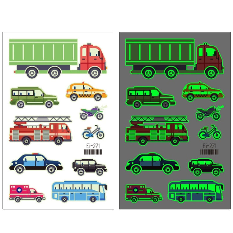 20 PCS Waterproof Children Luminous Cartoon Transport Car Tattoo Sticker