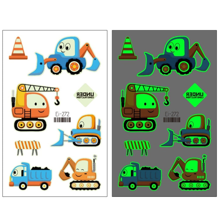 20 PCS Waterproof Children Luminous Cartoon Transport Car Tattoo Sticker