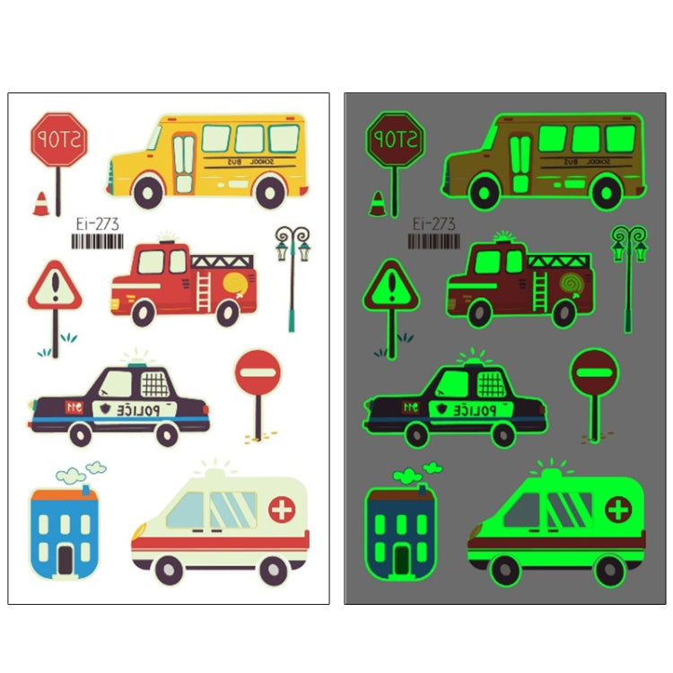 20 PCS Waterproof Children Luminous Cartoon Transport Car Tattoo Sticker