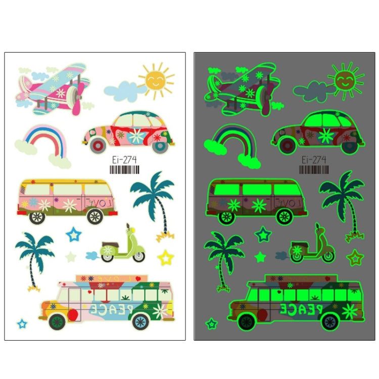 20 PCS Waterproof Children Luminous Cartoon Transport Car Tattoo Sticker