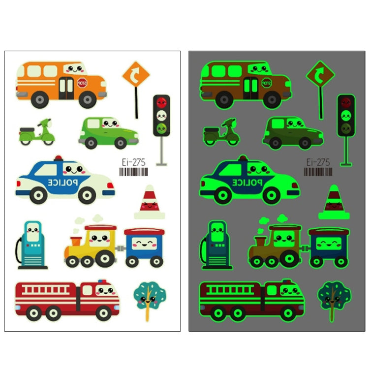 20 PCS Waterproof Children Luminous Cartoon Transport Car Tattoo Sticker