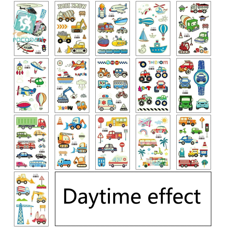 20 PCS Waterproof Children Luminous Cartoon Transport Car Tattoo Sticker