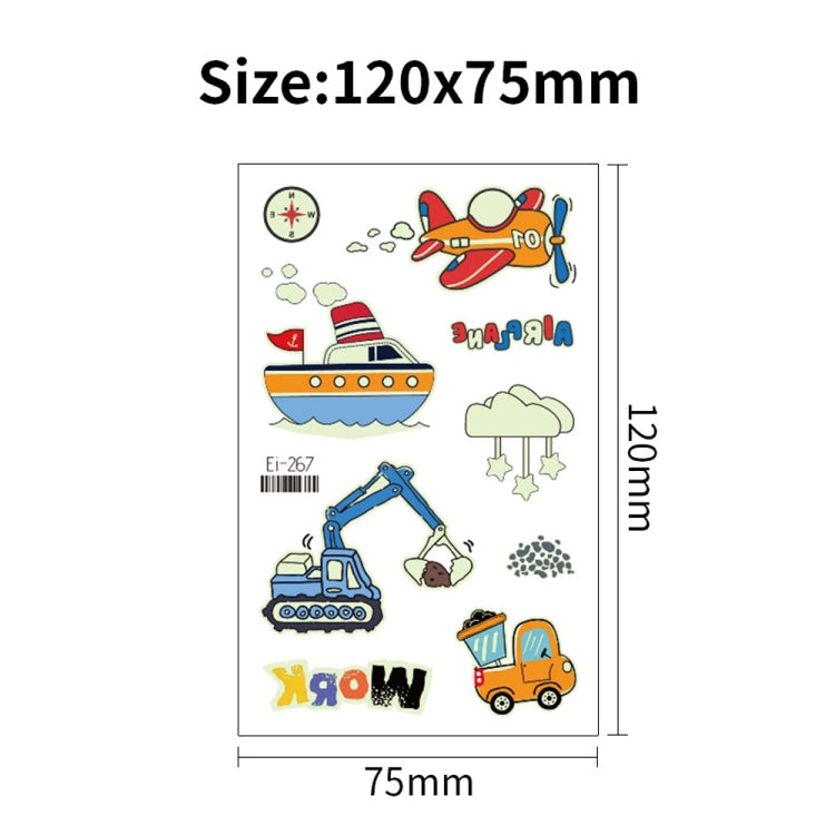 20 PCS Waterproof Children Luminous Cartoon Transport Car Tattoo Sticker