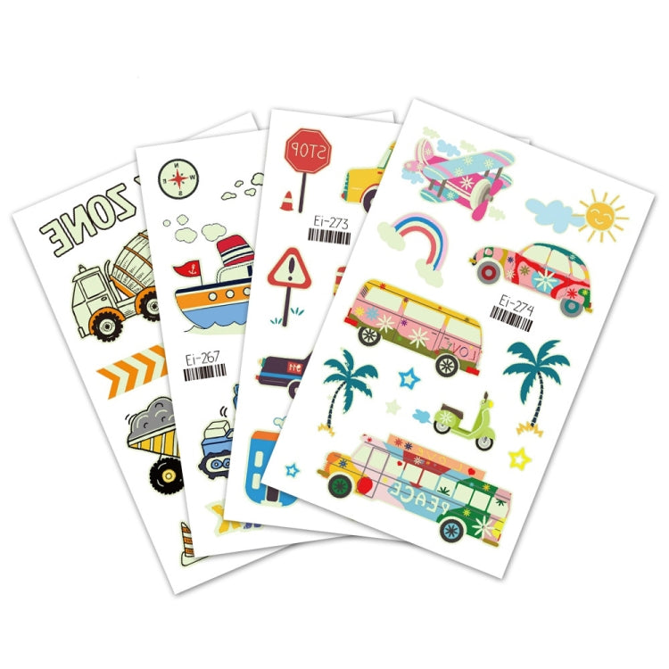 20 PCS Waterproof Children Luminous Cartoon Transport Car Tattoo Sticker