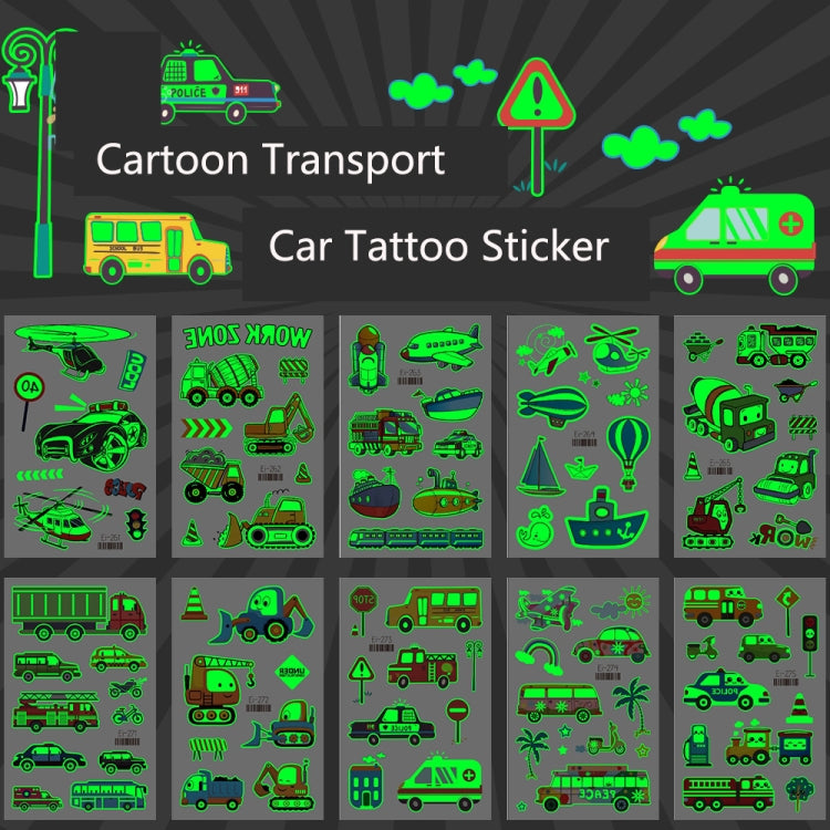 20 PCS Waterproof Children Luminous Cartoon Transport Car Tattoo Sticker