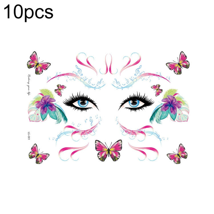 10 PCS Waterproof Music Festival Glitter Tattoo Stickers