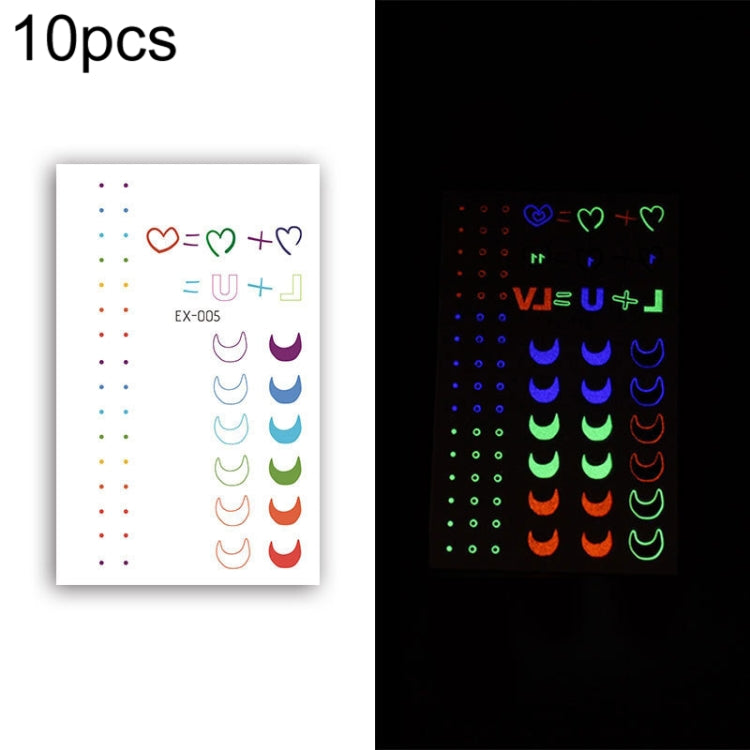 10 PCS Waterproof Color Luminous Tattoo Sticker Face Sticker