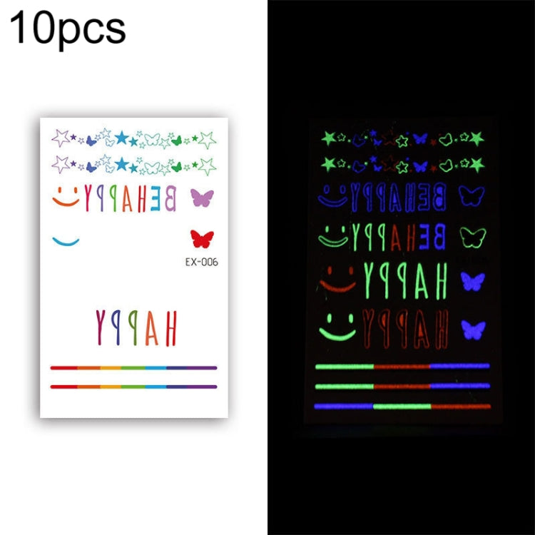 10 PCS Waterproof Color Luminous Tattoo Sticker Face Sticker