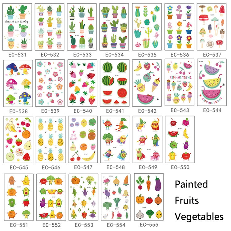 20 PCS Waterproof Painted Fruits Vegetables Plants Children Tattoo Stickers