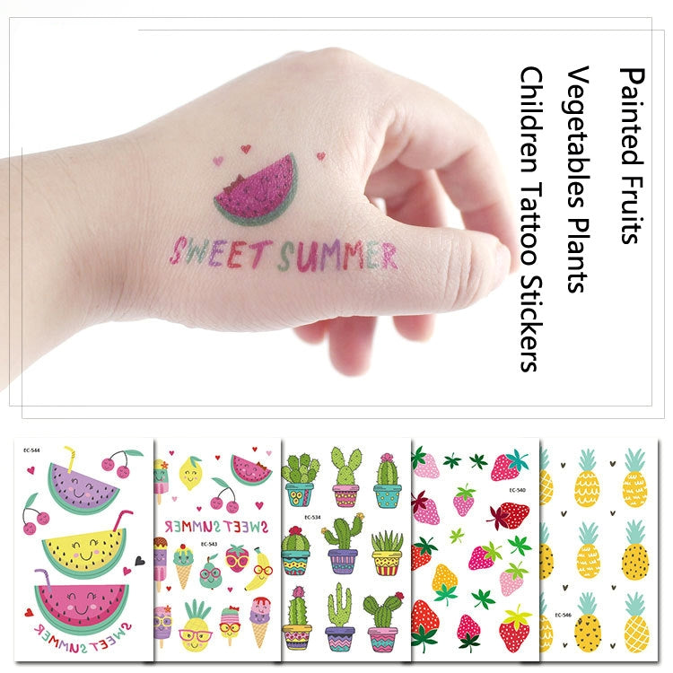 20 PCS Waterproof Painted Fruits Vegetables Plants Children Tattoo Stickers