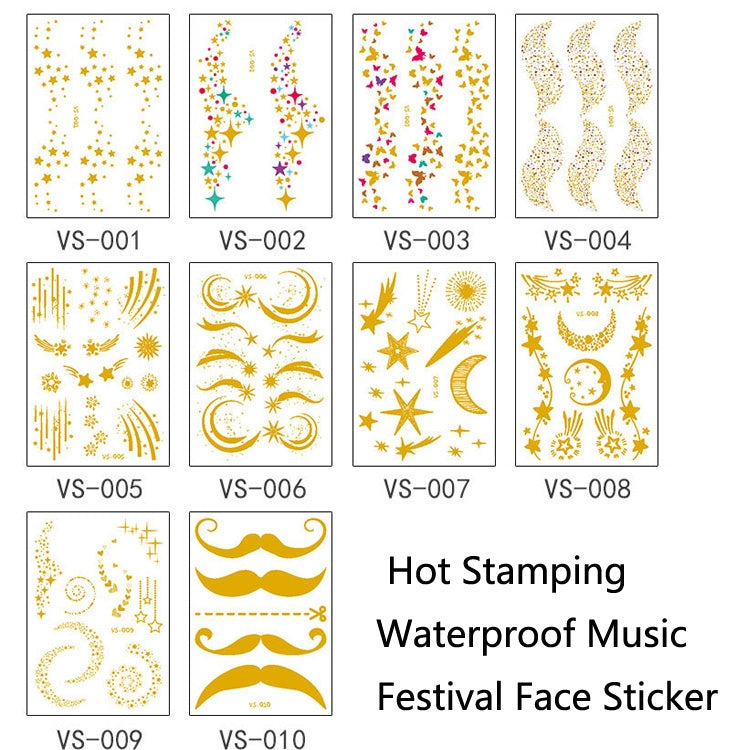 10 PCS Hot Stamping Waterproof Music Festival Face Tattoo Sticker