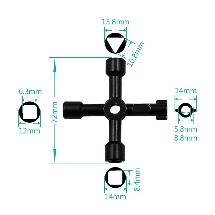Elevator Water Meter Valve Cross Key Inner Triangle Wrench, Style: A Black