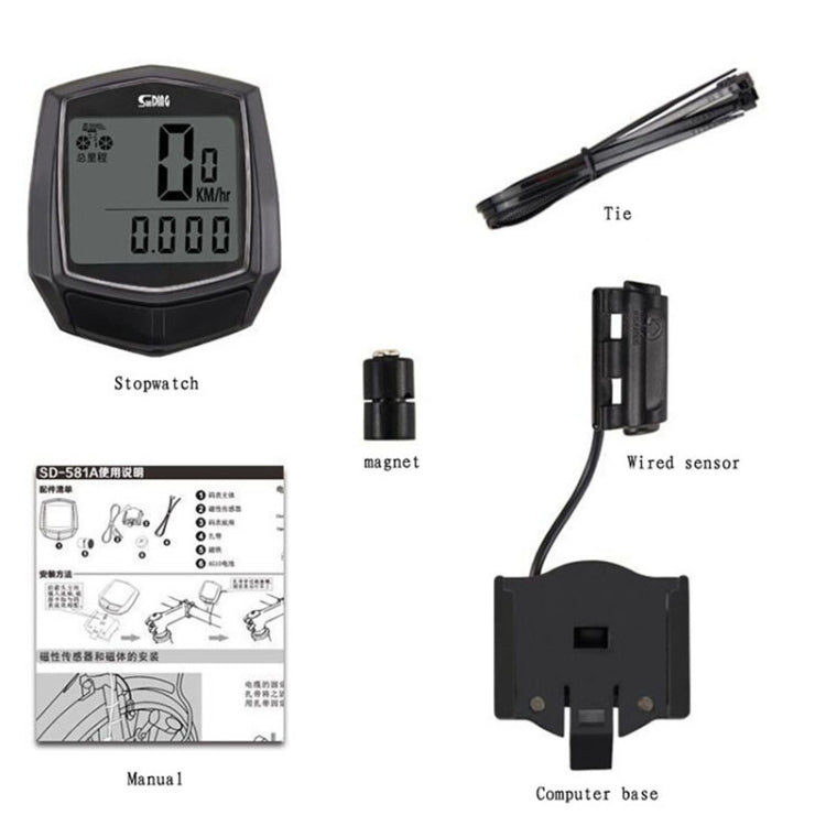 SUNDING SD-581 Bicycle Wired Code Meter Speedometer Odometer