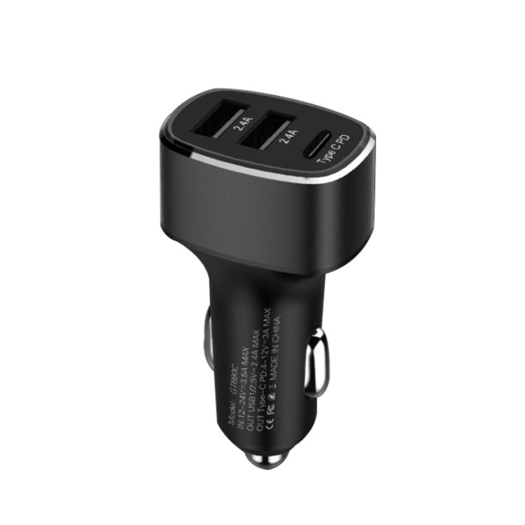 QIAKEY GT690C Dual USB + USB-C / Type-C Aluminum Alloy Three-Hole Car Charger