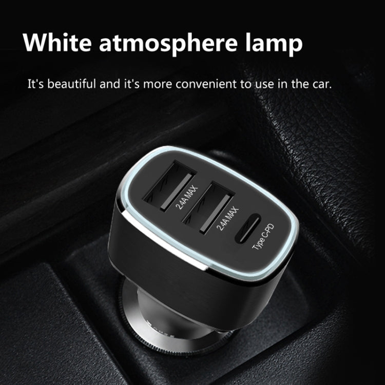 QIAKEY GT690C Dual USB + USB-C / Type-C Aluminum Alloy Three-Hole Car Charger