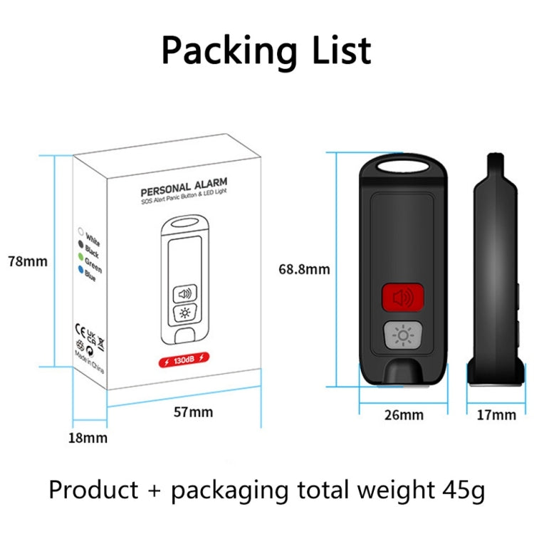 AF-2002 130dB Rechargeable Anti-Wolf Alarm Self-Defense Device With Distress Light