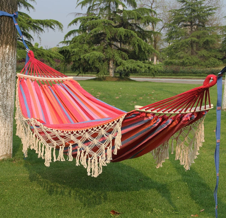 200x150cm Double Outdoor Camping Tassel Canvas Hammock with Stick