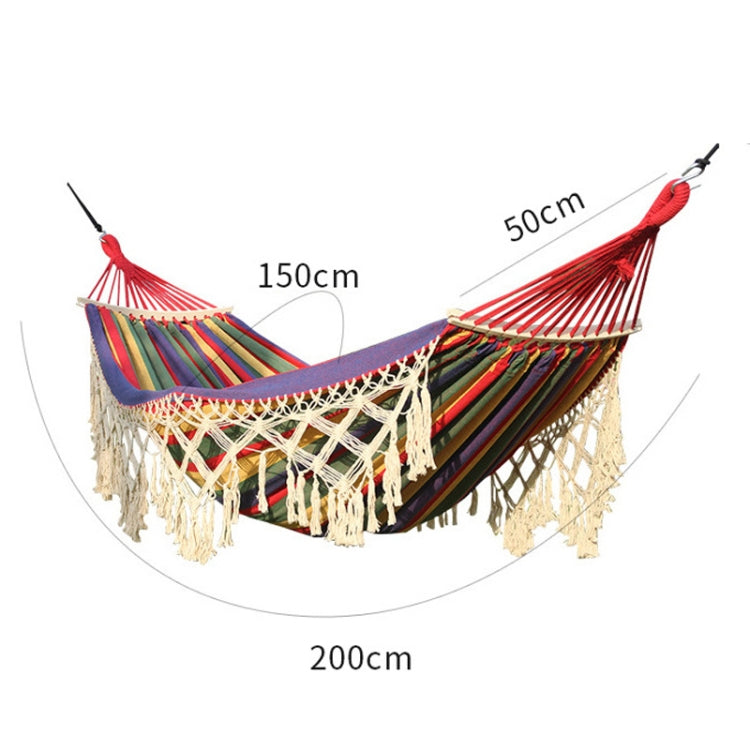 200x150cm Double Outdoor Camping Tassel Canvas Hammock with Stick