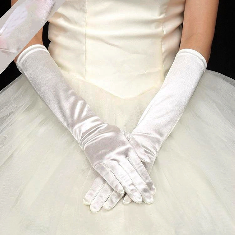 1pair Bride Gloves Satin Long Vintage Travel Sunscreen Dress Wedding Gloves