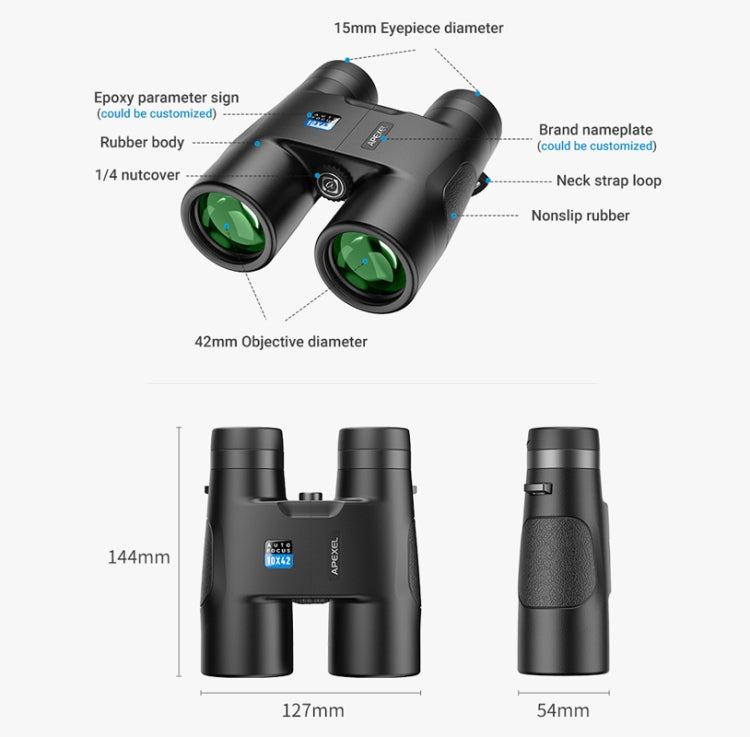 APEXEL 10x42 Fixed Focus Binoculars  Autofocus Telescope