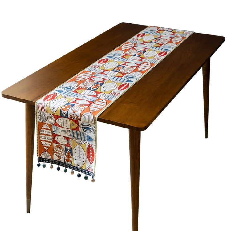 Home Chenille Polyester Tassel Table Runner