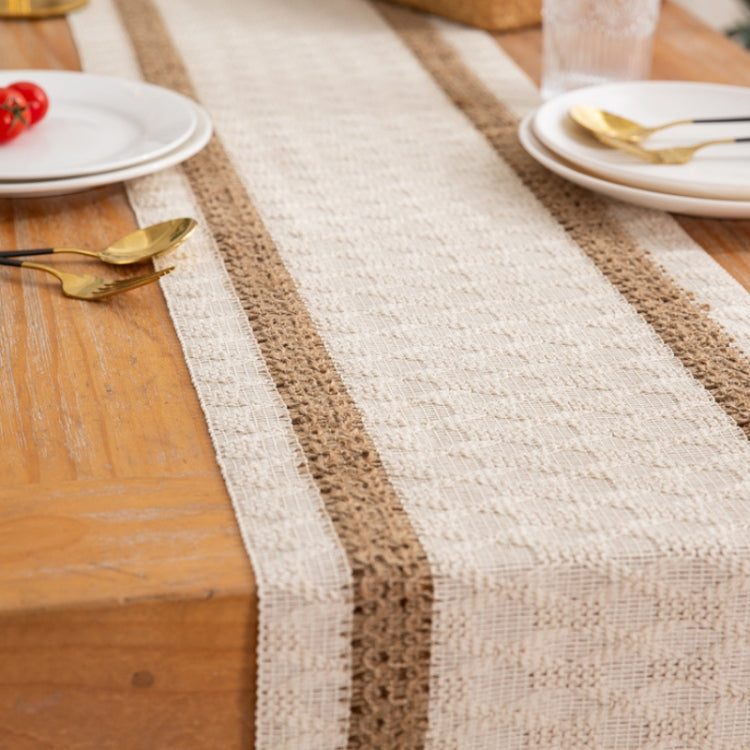 Cotton and Linen Woven Colorblock Tassel Striped Rhombus Table Runner