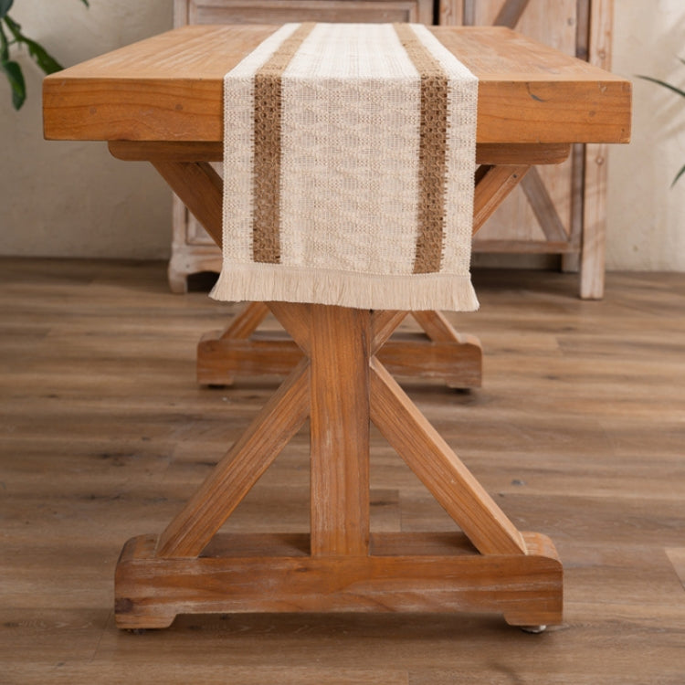 Cotton and Linen Woven Colorblock Tassel Striped Rhombus Table Runner