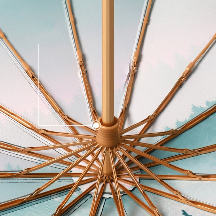 3-fold 16-bone Hand Open Umbrella Retro Wood Handle Black Glue Sunshade Umbrella