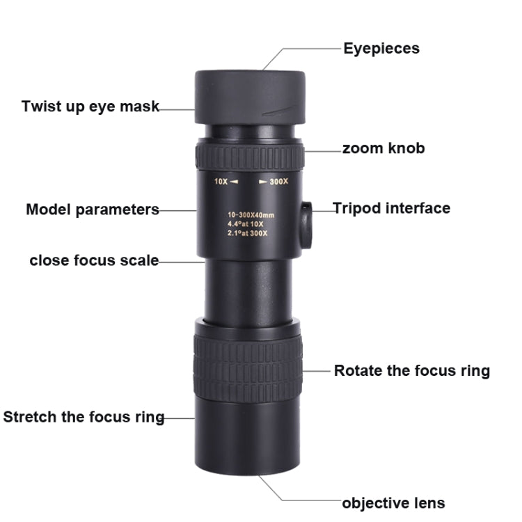 10-300x40 Monocular HD Telescope BAK4 Prism Telescope,Style: