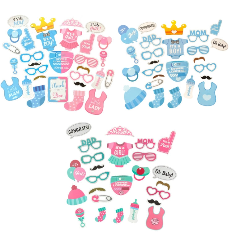 3 Sets Baby Birthday Party Gender Reveal Stickers Photo Props
