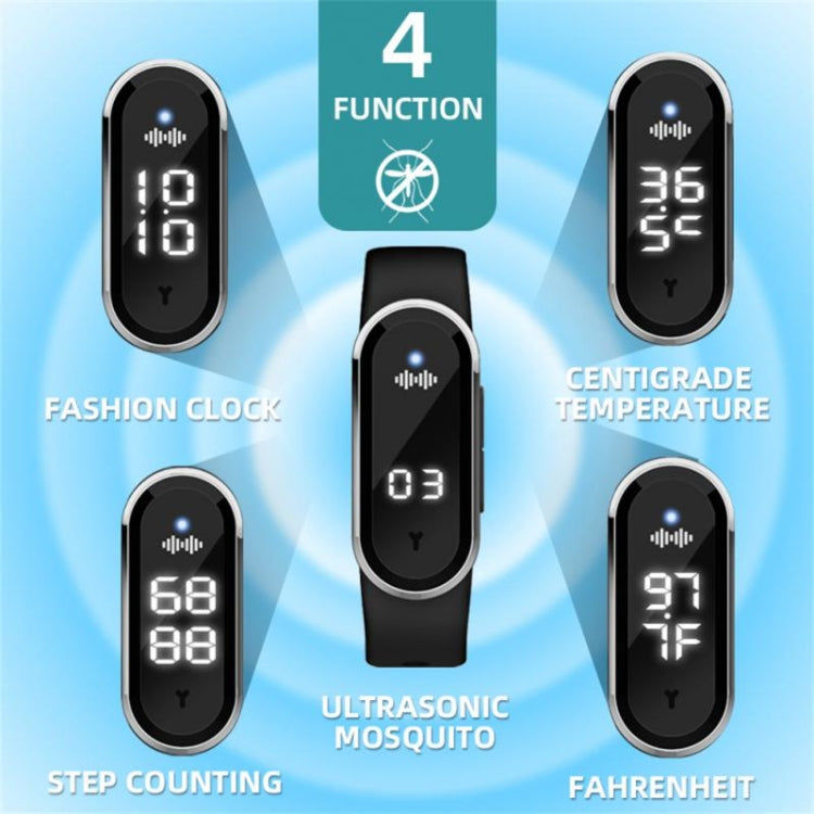 M21  Ultrasonic Mosquito Repellent Bracelet with Step Counter & Clock & Temperature Function
