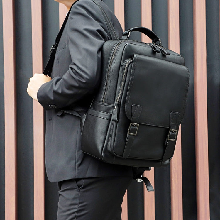 Casual Business Cowhide Leather Backpack Laptop Bag For Men