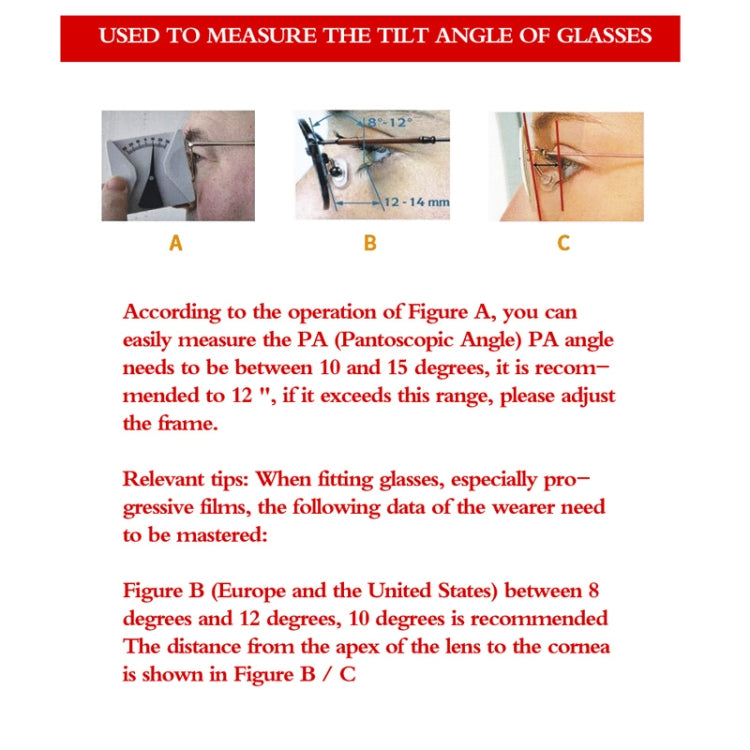 Glasses Measuring Angle Ruler Inclination Plate Protractor