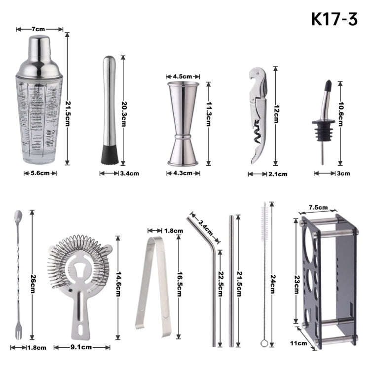 17 in 1 400ml Glass Shaker with Graduated Shaker Set