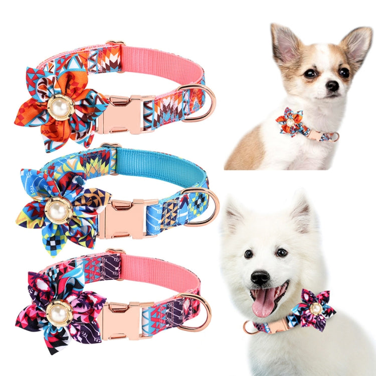 Pet Flower Adjustable Collar Metal Buckle Can be Engraved Dog Collar, Size: