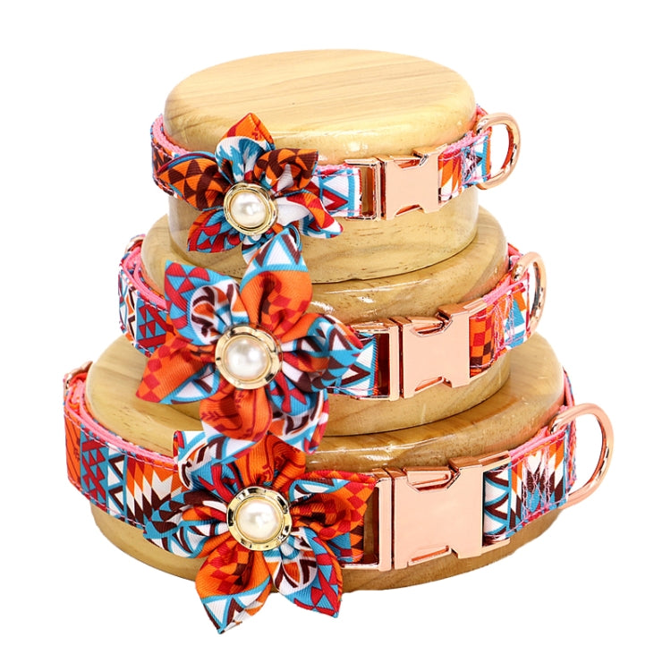 Pet Flower Adjustable Collar Metal Buckle Can be Engraved Dog Collar, Size: