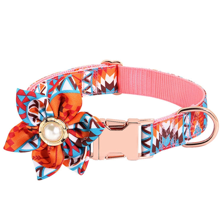 Pet Flower Adjustable Collar Metal Buckle Can be Engraved Dog Collar, Size: