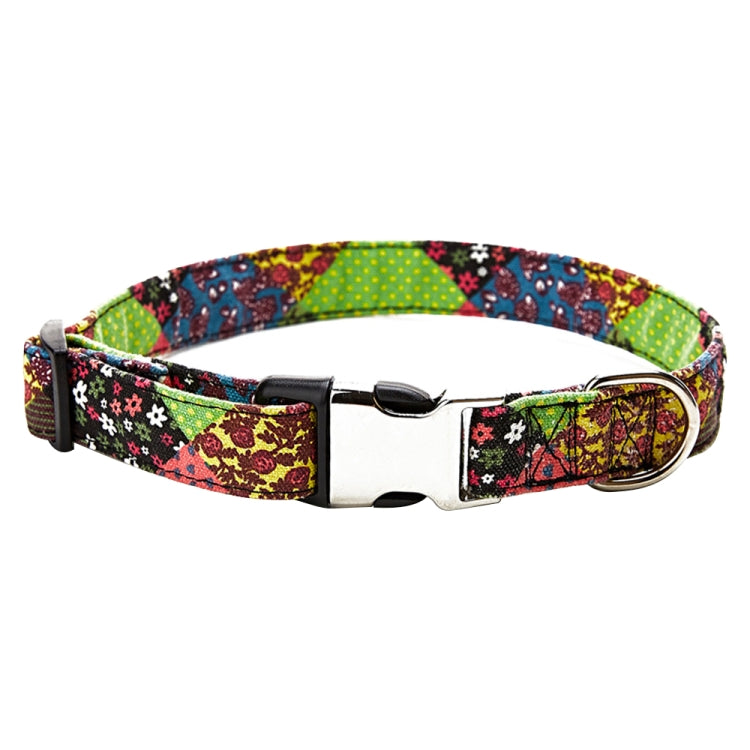 Ethnic Bohemian Floral Half Metal Buckle Dog Collar, Size:
