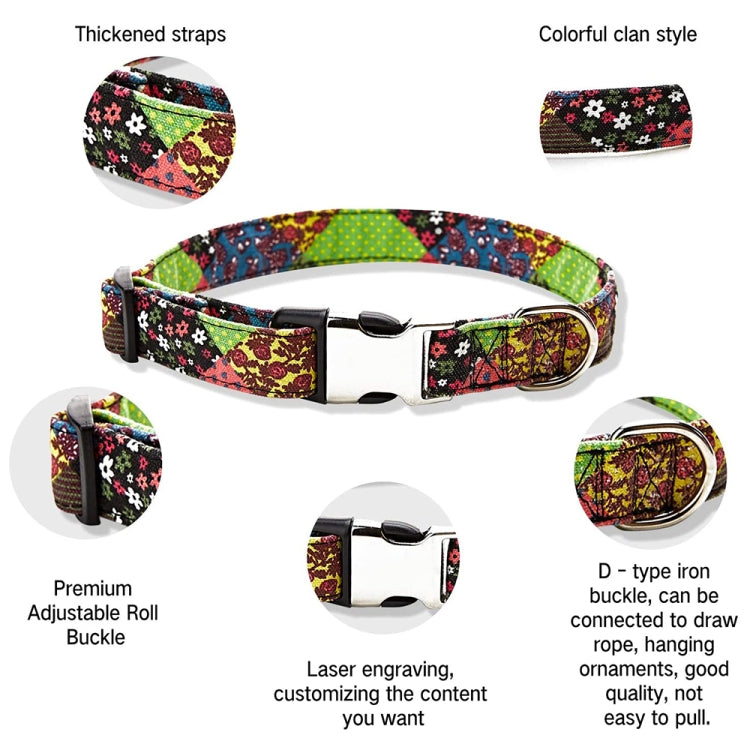 Ethnic Bohemian Floral Half Metal Buckle Dog Collar, Size: