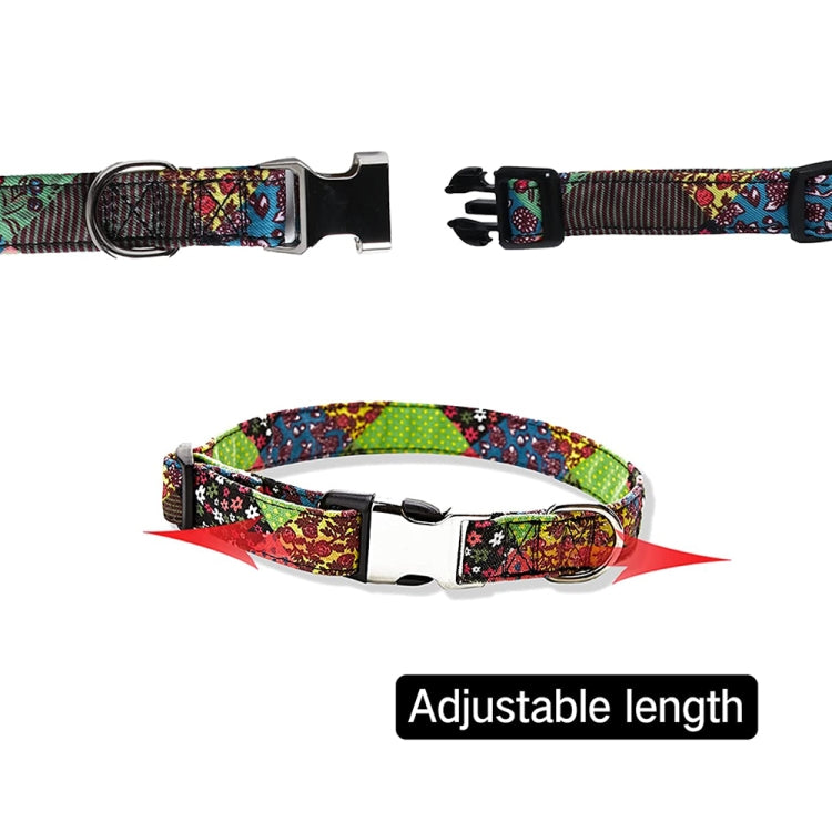 Ethnic Bohemian Floral Half Metal Buckle Dog Collar, Size: