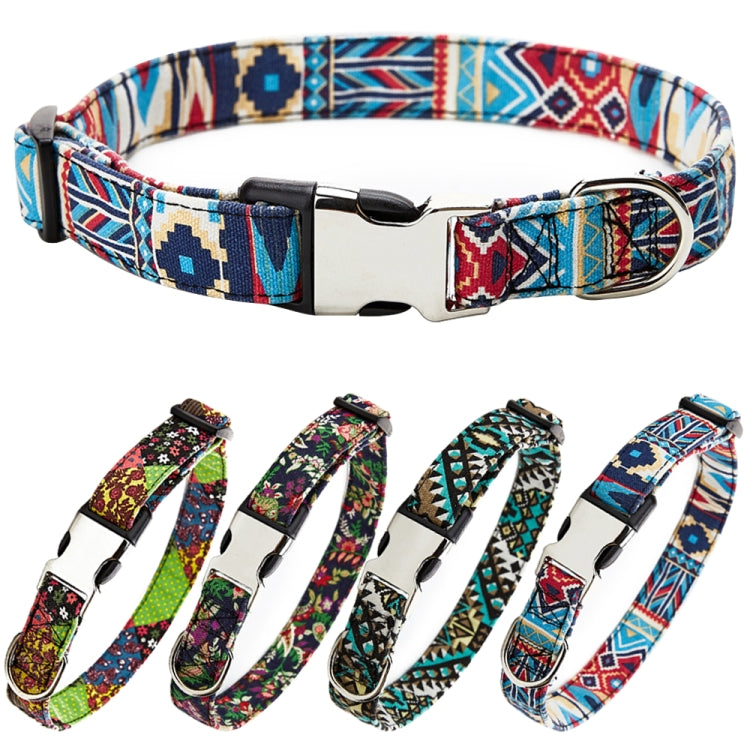 Ethnic Bohemian Floral Half Metal Buckle Dog Collar, Size:
