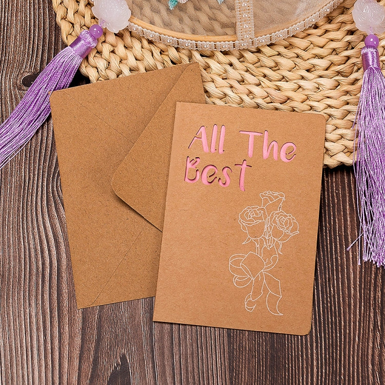 10 PCS Retro Hollow Kraft Blessing Card with Envelope