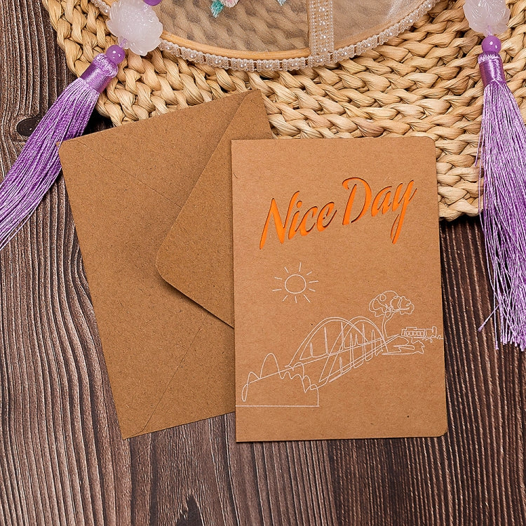 10 PCS Retro Hollow Kraft Blessing Card with Envelope