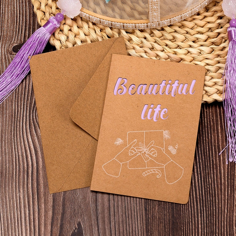 10 PCS Retro Hollow Kraft Blessing Card with Envelope