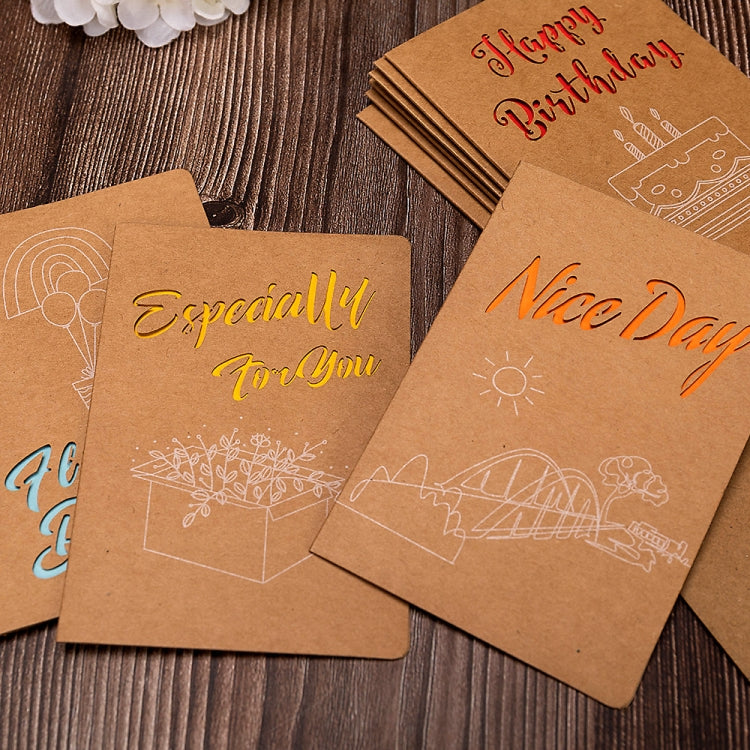 10 PCS Retro Hollow Kraft Blessing Card with Envelope