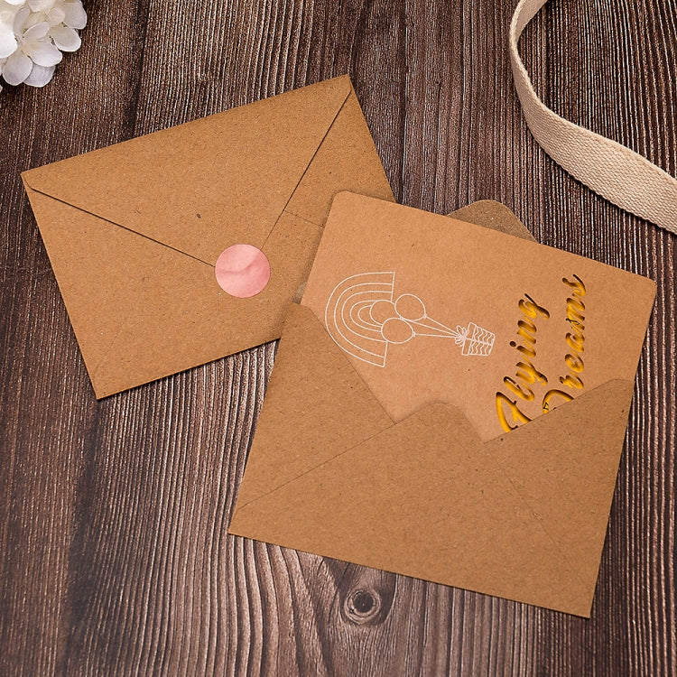 10 PCS Retro Hollow Kraft Blessing Card with Envelope