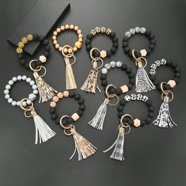 2 PCS Wooden Bead Frosted Bracelet Key Chain Pendant