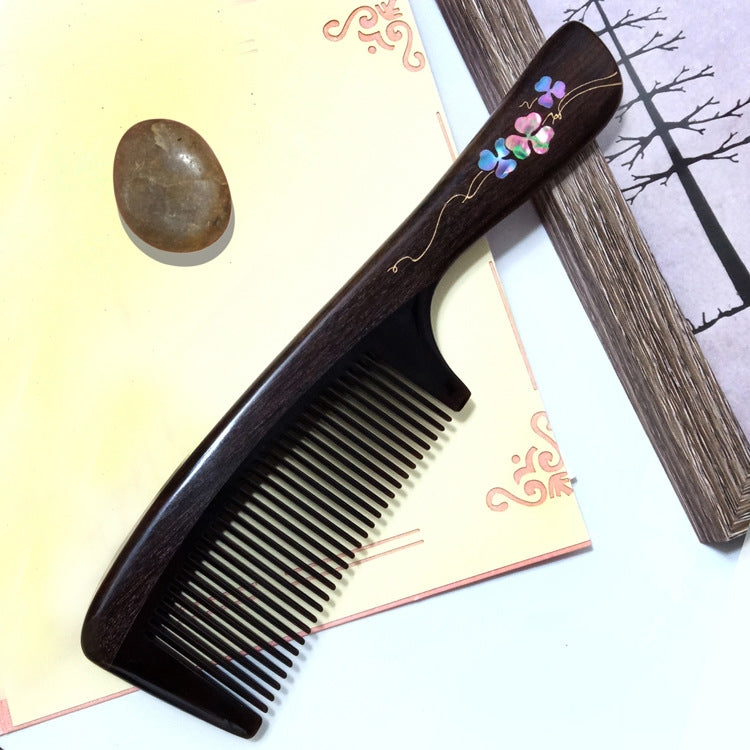 Clover Long Handle Sandalwood Comb Classical Craft Comb,Package: