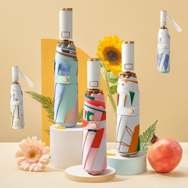 Small Fresh Automatic Umbrella Gold Glue Fabric Tri-fold Parasol