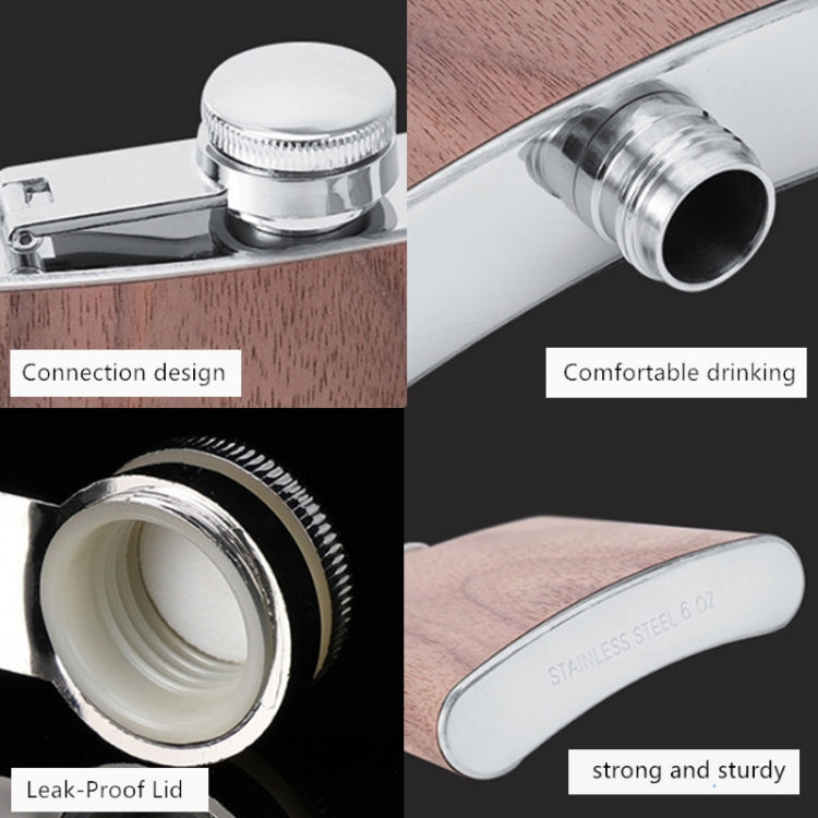 6oz Wood Leather Hip Flask Stainless Steel Whiskey Wine Alcohol Flagon